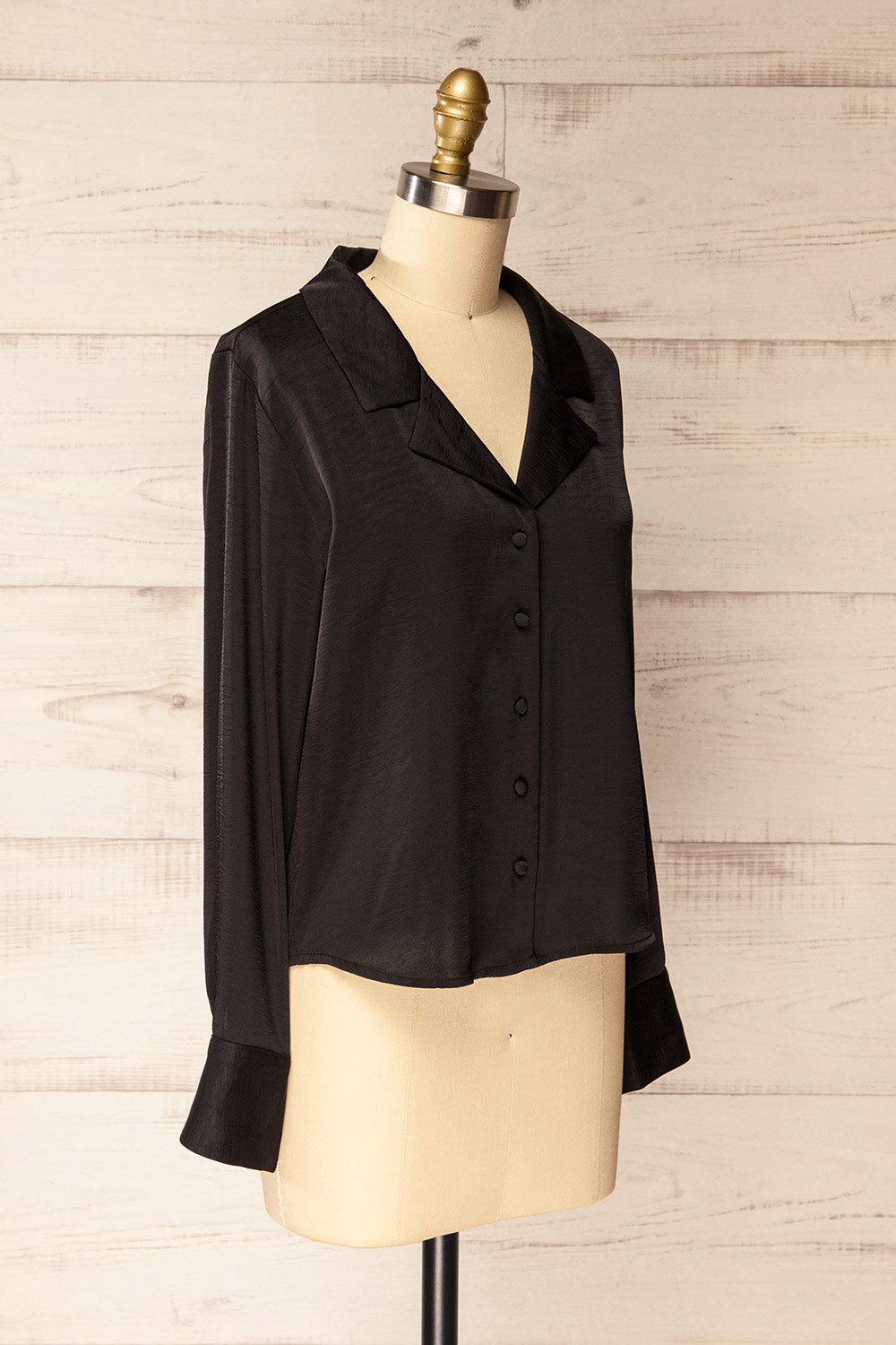Medan Black Buttoned-Up Satin Blouse | La petite garçonne side view