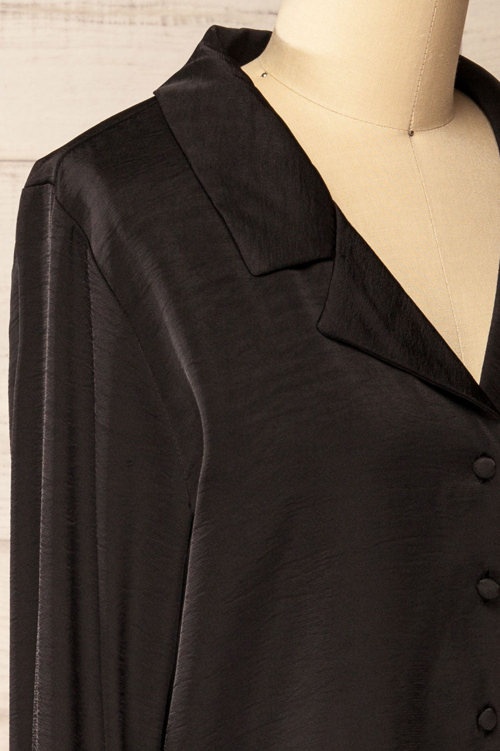 Medan Black Buttoned-Up Satin Blouse | La petite garçonne side