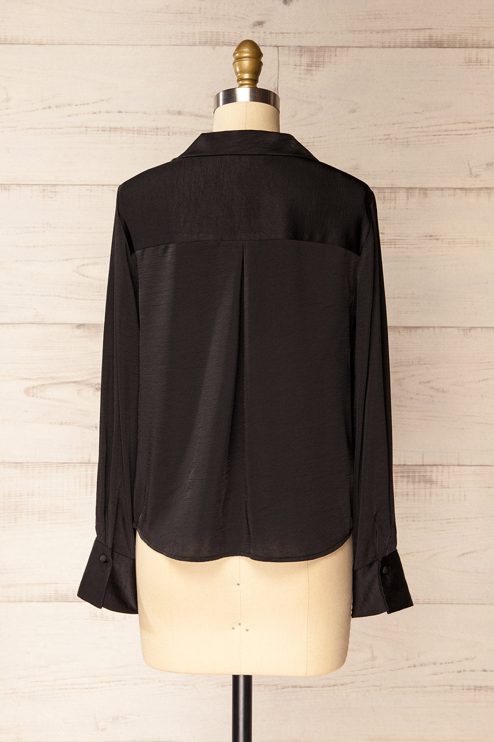 Medan Black Buttoned-Up Satin Blouse | La petite garçonne back view