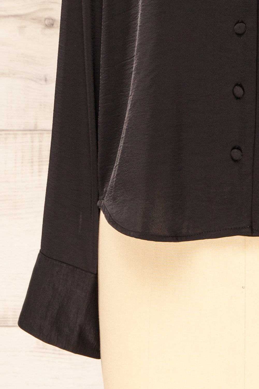 Medan Black Buttoned-Up Satin Blouse | La petite garçonne sleeve 