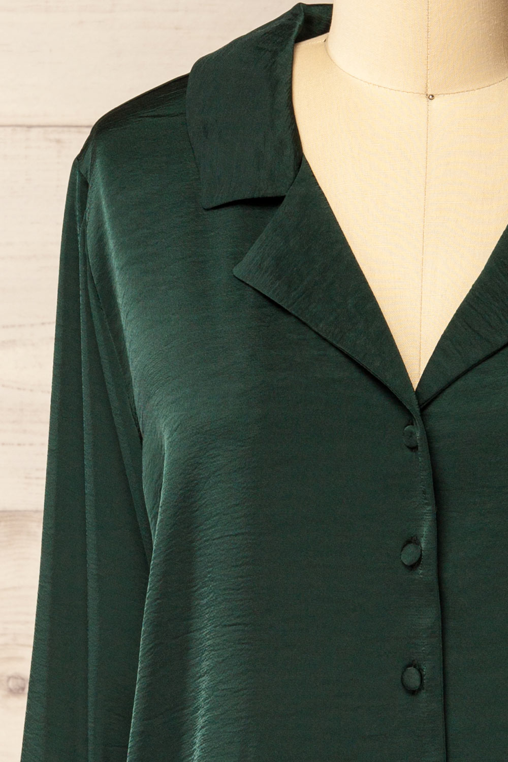 Medan Green Buttoned-Up Satin Blouse | La petite garçonne front 
