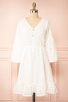 Meeshell White Babydoll Dress w/ Floral Embroidery | Boutique 1861 front view