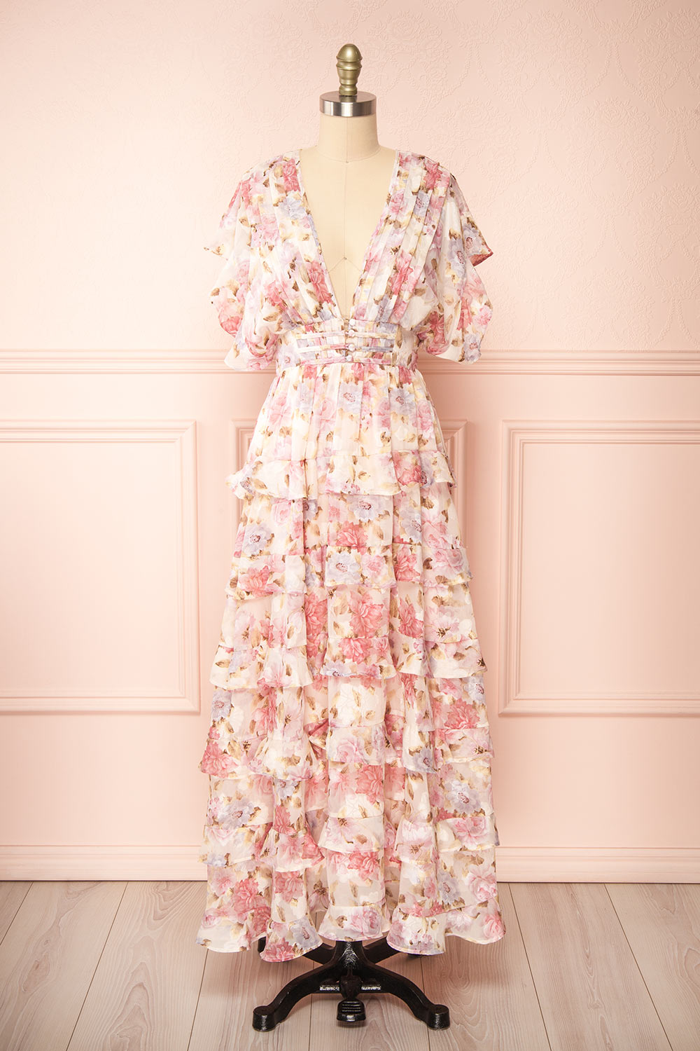 Megan Floral Maxi Dress w/ Ruffles | Boutique 1861 front view