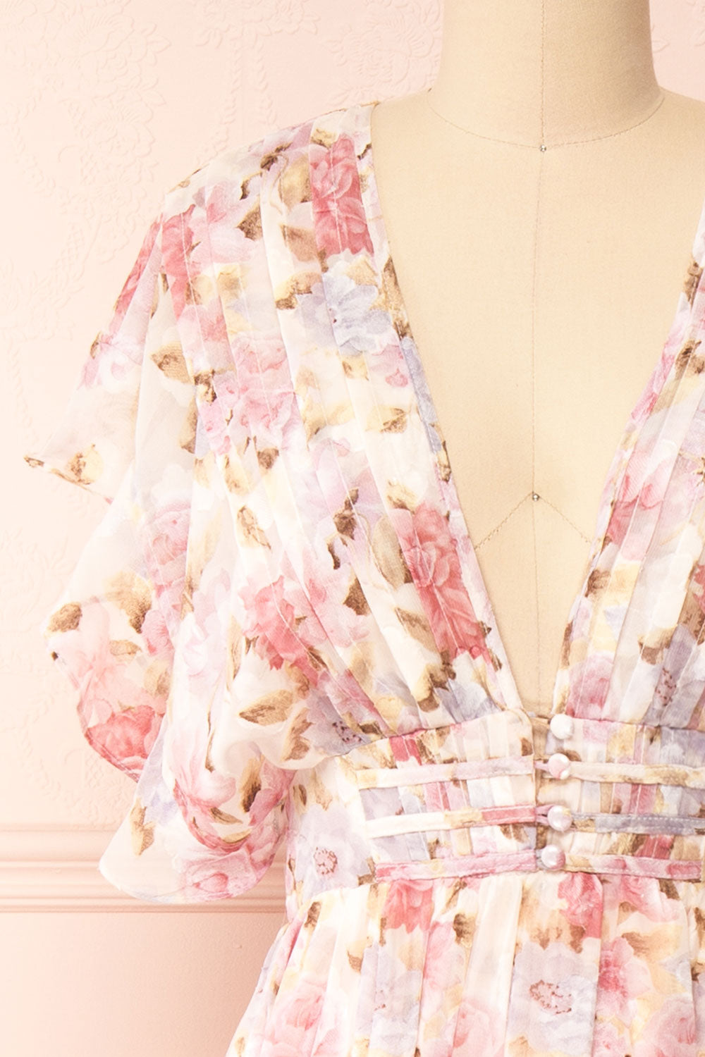 Megan Floral Maxi Dress w/ Ruffles | Boutique 1861 front close-up