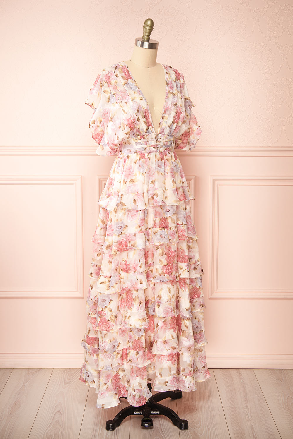 Megan Floral Maxi Dress w/ Ruffles | Boutique 1861 side view 