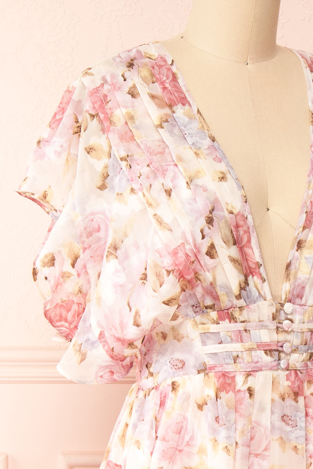 Megan Floral Maxi Dress w/ Ruffles | Boutique 1861 side close-up