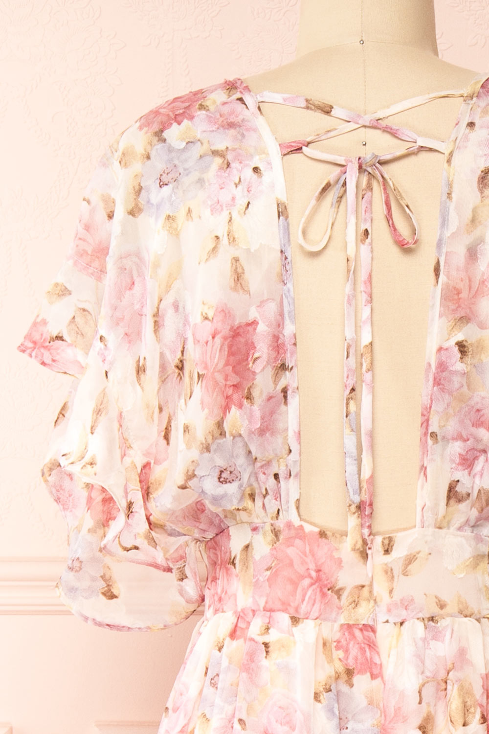 Megan Floral Maxi Dress w/ Ruffles | Boutique 1861 back close-up