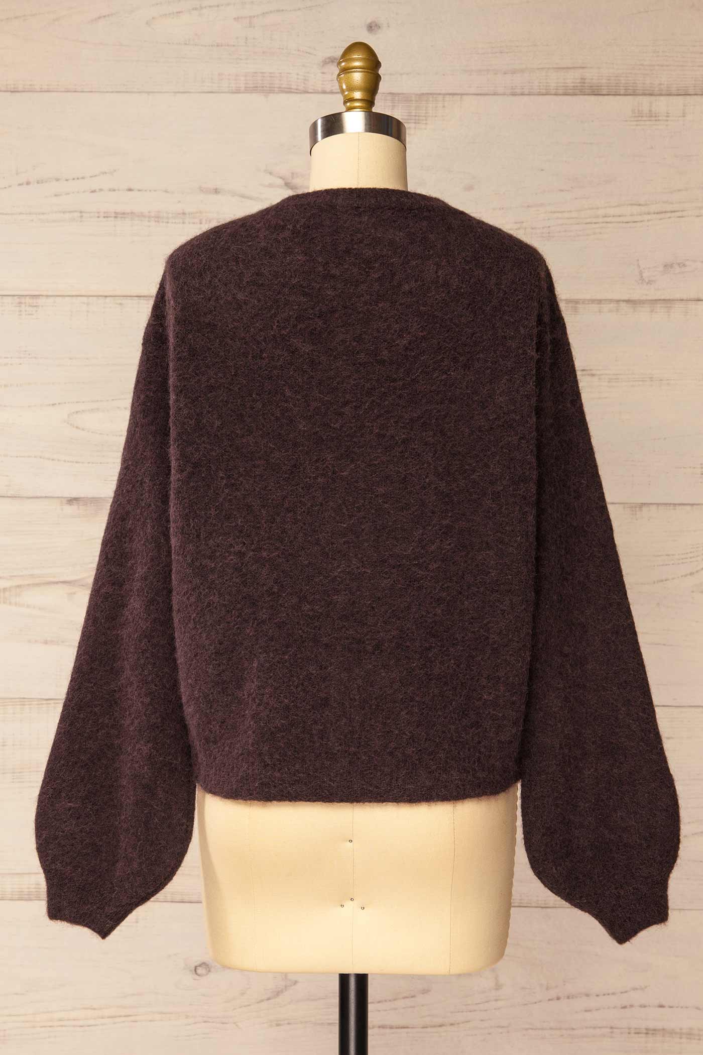 back view of Megumi Brown Button-Front Knit Cardigan at La petite garçonne 