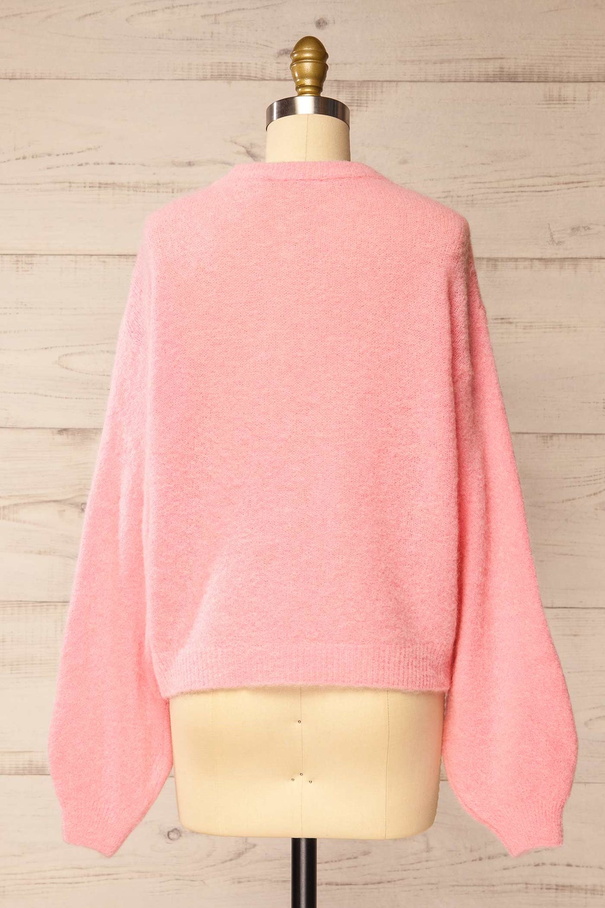 back view of Megumi Pink Button-Front Knit Cardigan at La petite garçonne