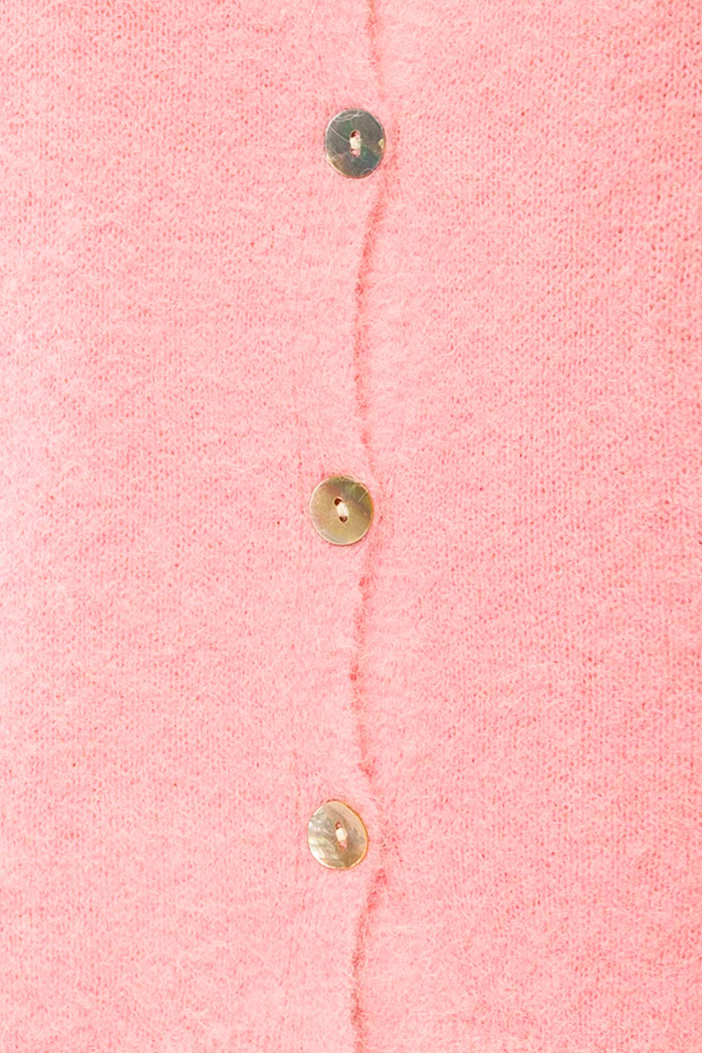 fabric view of Megumi Pink Button-Front Knit Cardigan at La petite garçonne
