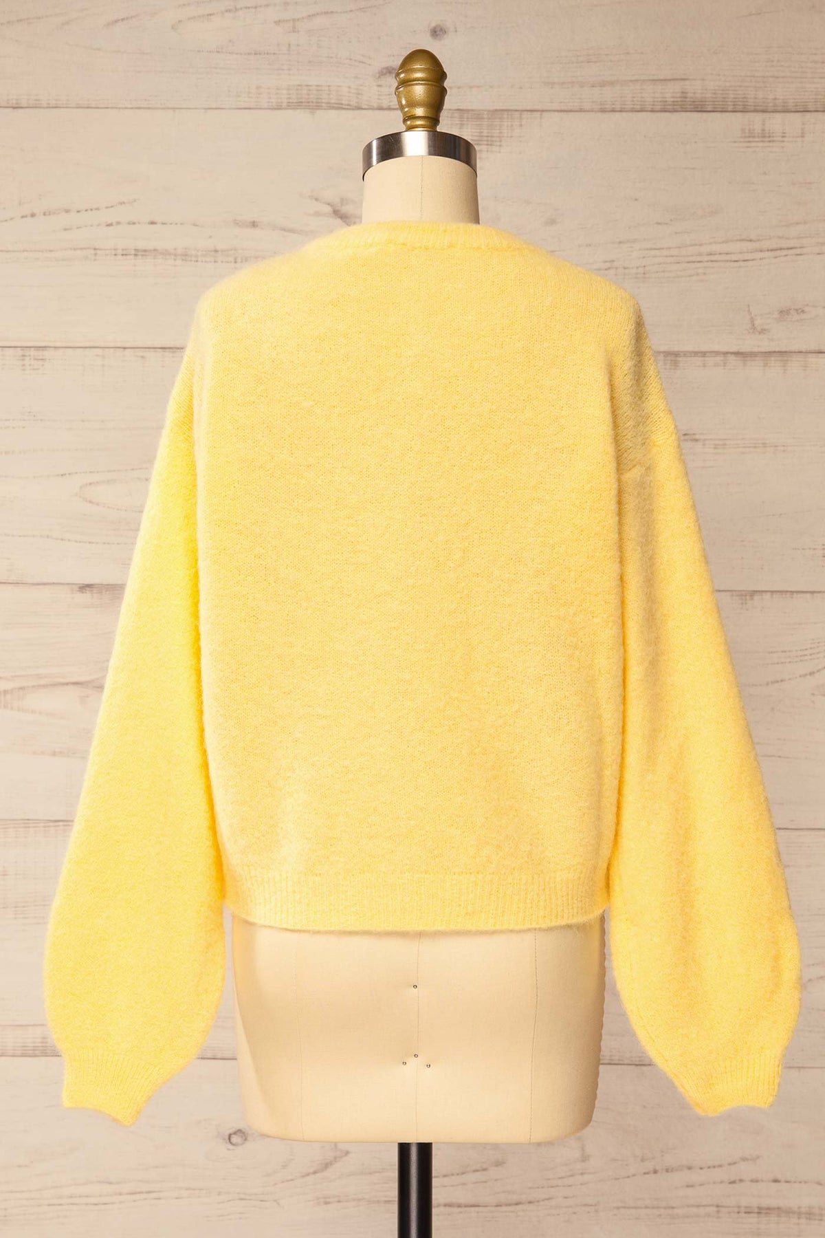 back view of Megumi Yellow Button-Front Knit Cardigan at La petite garçonne