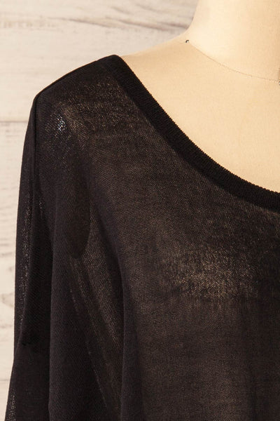 Melbourne Black Sheer Long Sleeve Top | La petite garçonne side close-up