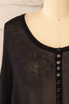 Melbourne Black Sheer Long Sleeve Top | La petite garçonne front close-up