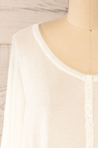Melbourne Ivory Sheer Long Sleeve Top | La petite garçonne front close-up