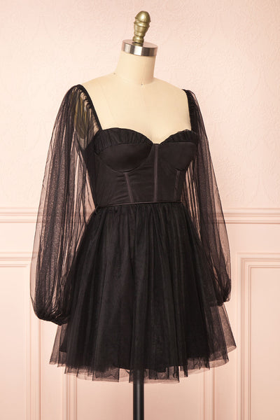 Melilla Black Short Tulle Dress w/ Satin Corset | Boutique 1861 side view