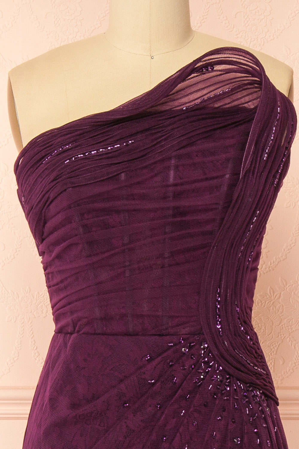 Melora Purple Strapless Maxi Lace Dress with High Slit | Boutique 1861 front 