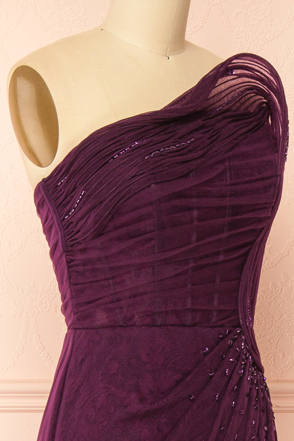 Melora Purple Strapless Maxi Lace Dress with High Slit | Boutique 1861 side