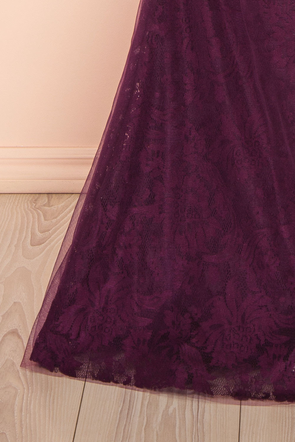 Melora Purple Strapless Maxi Lace Dress with High Slit | Boutique 1861 bottom