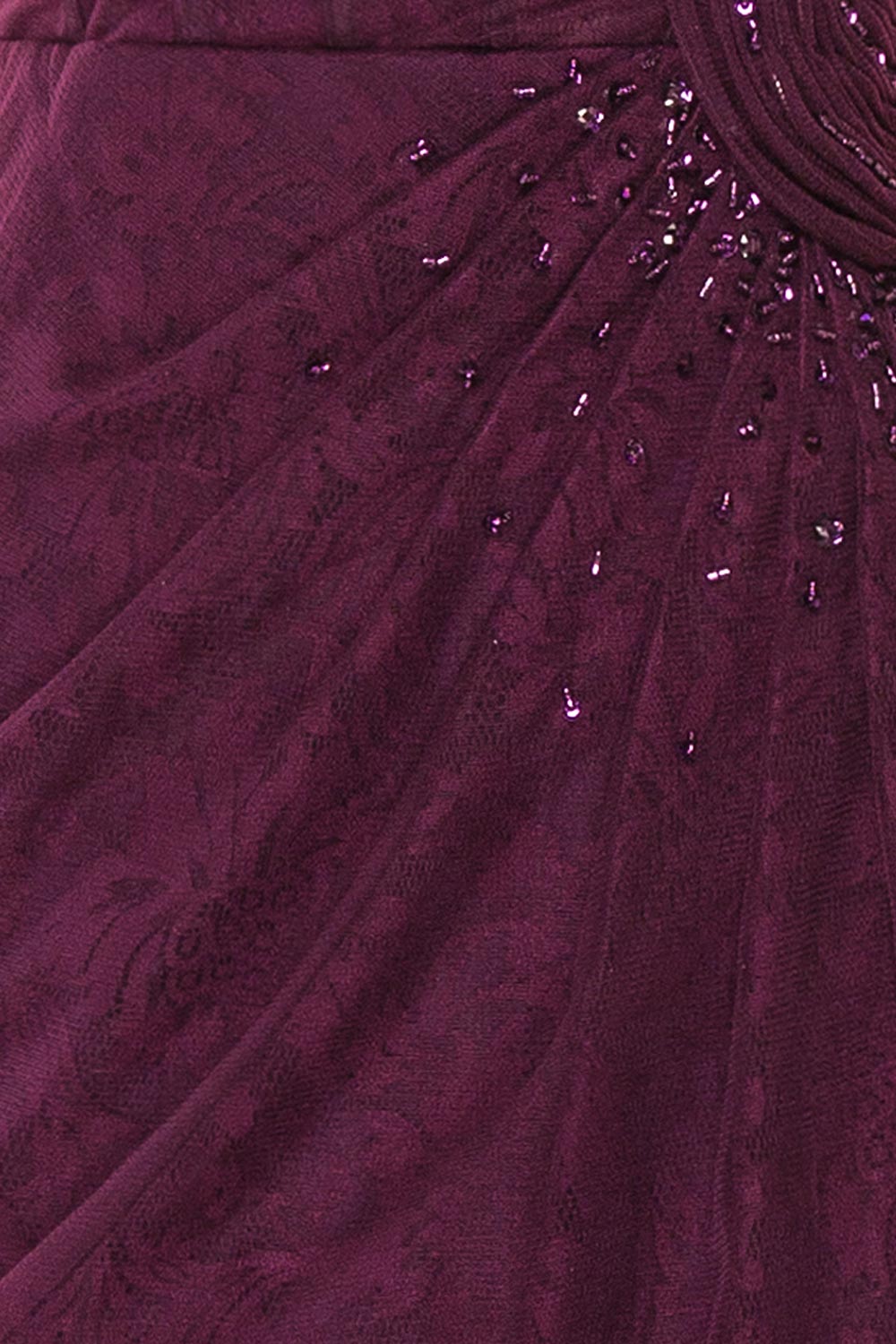 Melora Purple Strapless Maxi Lace Dress with High Slit | Boutique 1861 fabric 