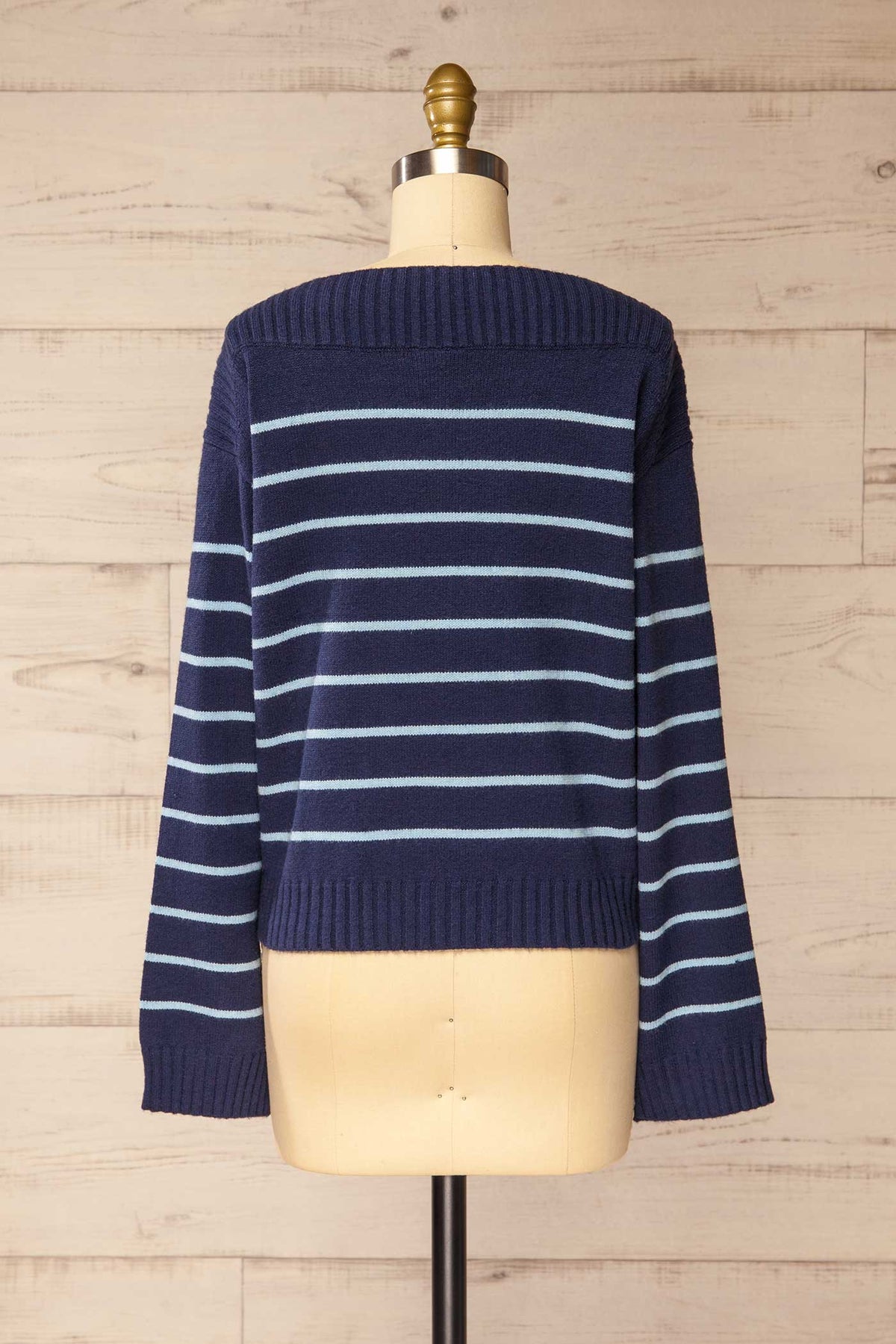 back view of Melton Navy Striped Boat Neck Knit Sweater at La petite garçonne