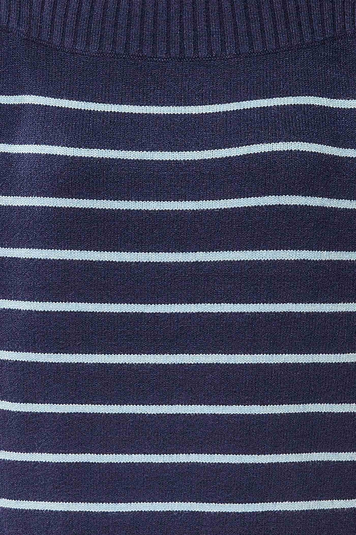 fabric view of Melton Navy Striped Boat Neck Knit Sweater at La petite garçonne