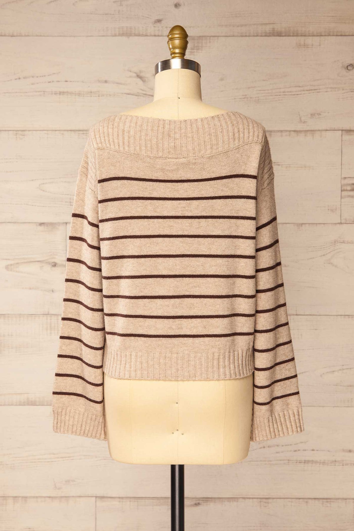 Melton Taupe | Chandail Tricoté à Rayures et Col Bateau