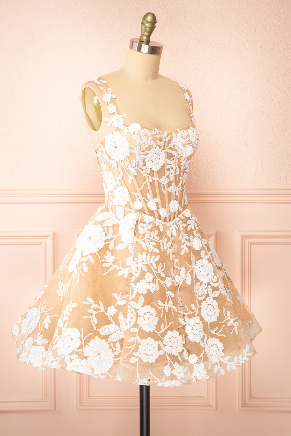 Melvina Short A-Line Dress w/ Sequin Flowers | Boudoir 1861 side view