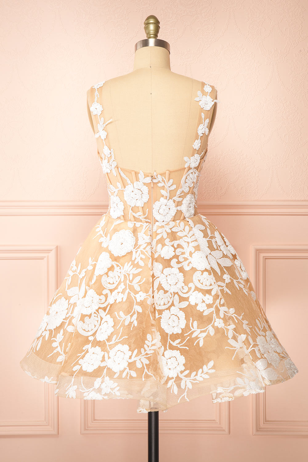 Melvina Short A-Line Dress w/ Sequin Flowers | Boudoir 1861 back view