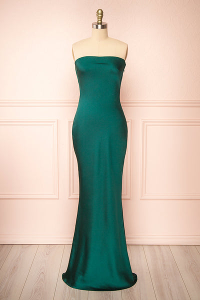 Melya Green Mermaid Maxi Dress w/ Open Back | Boutique 1861 front view