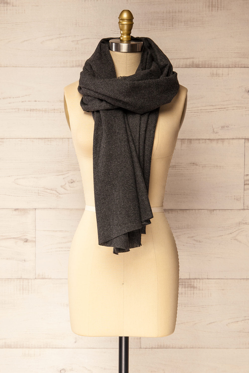 Mercure Charcoal Soft Woven Scarf | La petite garçonne front knot view