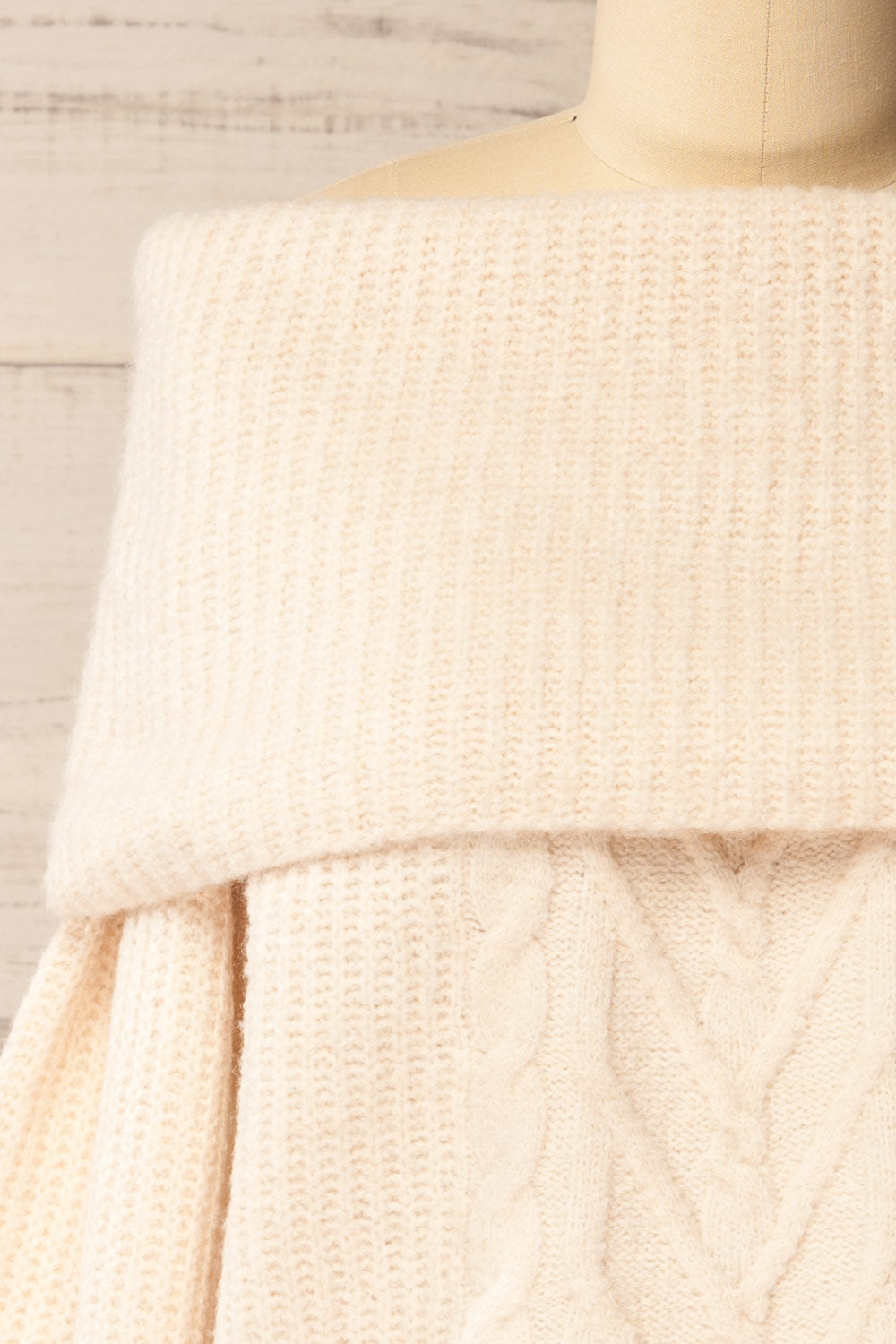 Merewyn Beige Knitted Off-Shoulder Top | La petite garçonne front