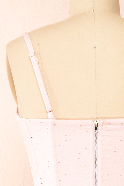 Messalina Pink Cropped Corset Top w/ Tie-Up Bow | Boutique 1861 back close-up