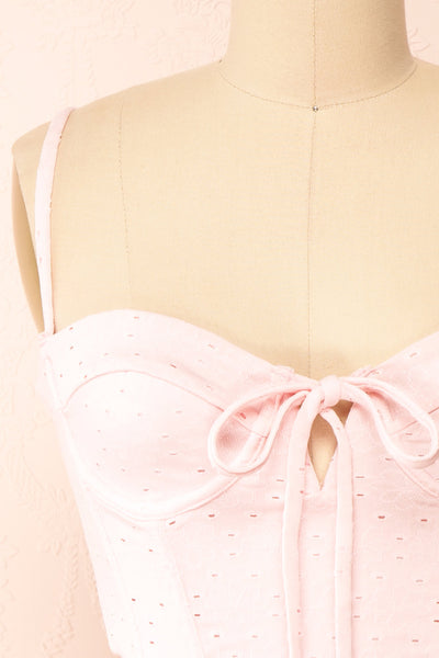Messalina Pink Cropped Corset Top w/ Tie-Up Bow | Boutique 1861 detail