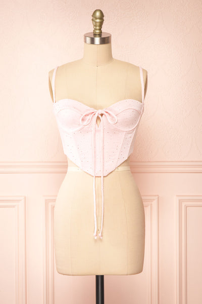 Messalina Pink Cropped Corset Top w/ Tie-Up Bow | Boutique 1861 front view