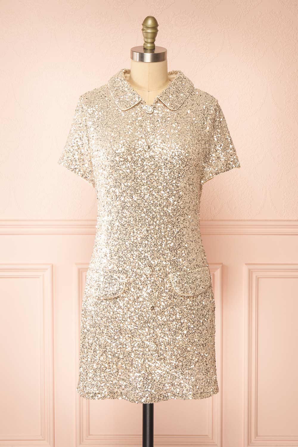 Mialy Short Festive Silver Sequin Dress | Boutique 1861 front view