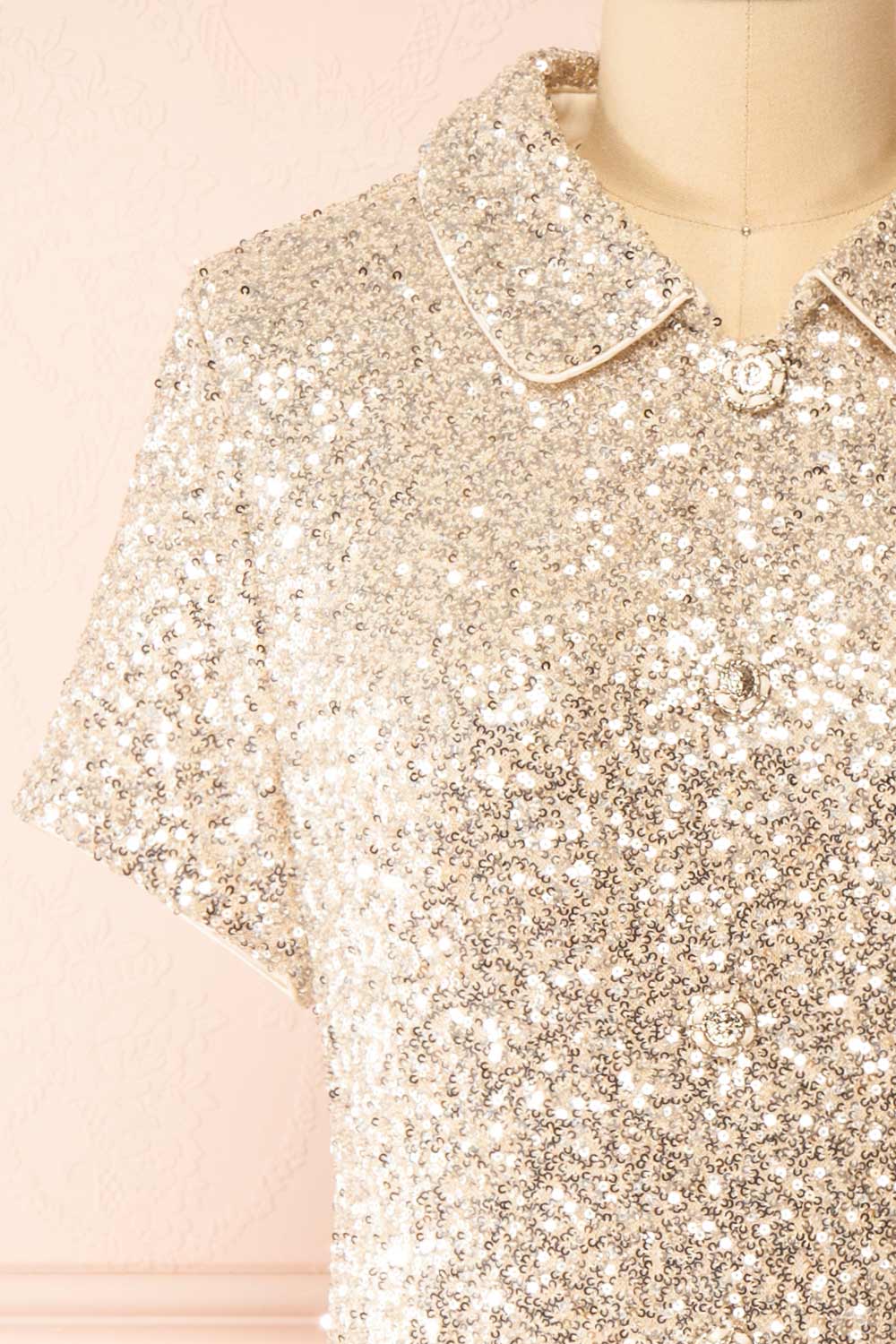 Mialy Short Festive Silver Sequin Dress | Boutique 1861  front