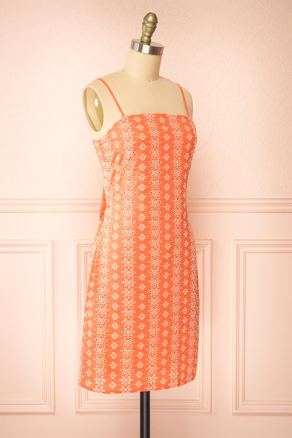 Midge Tie-Back Short Coral Openwork Dress | Boutique 1861 side view