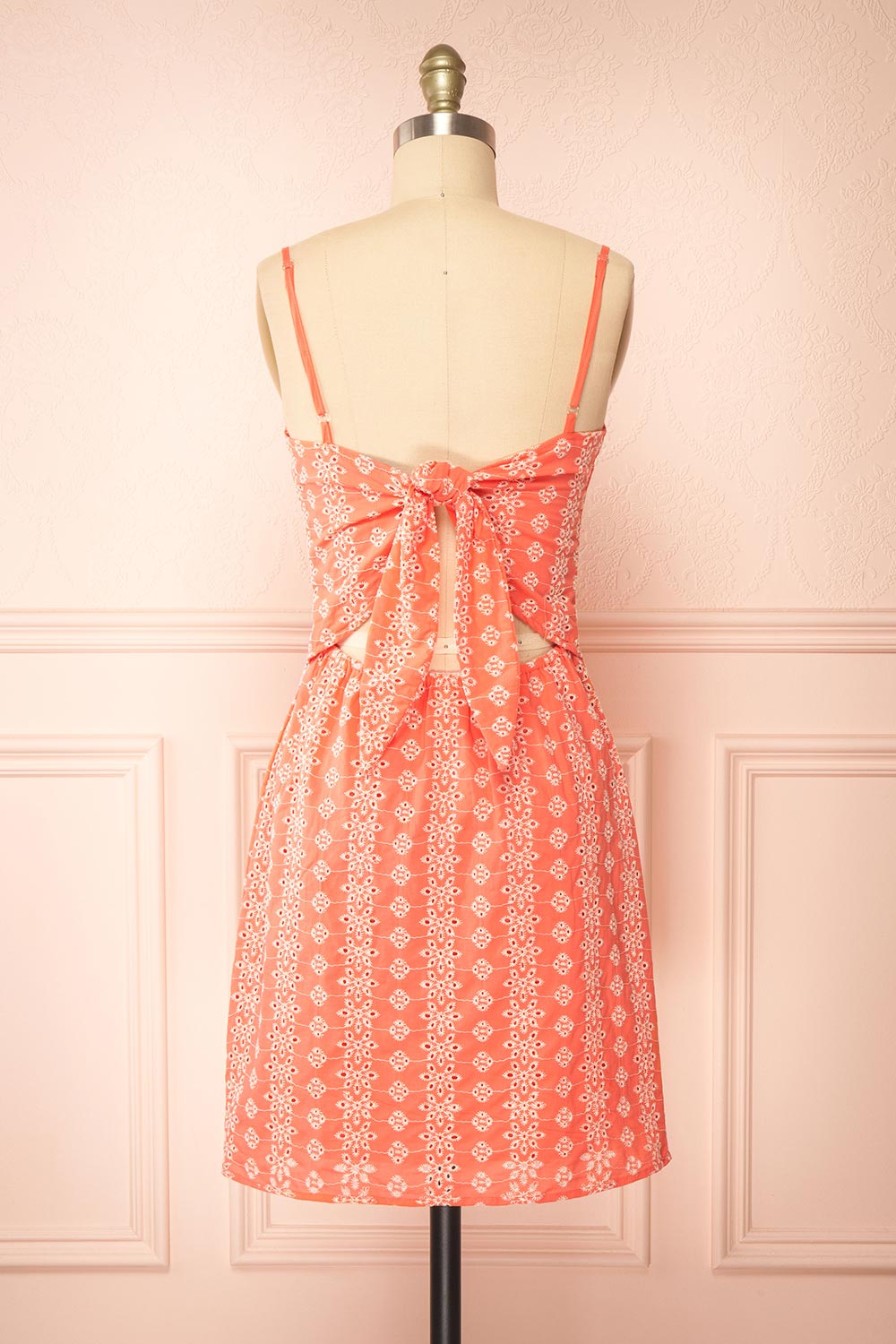 Midge Tie-Back Short Coral Openwork Dress | Boutique 1861  back view