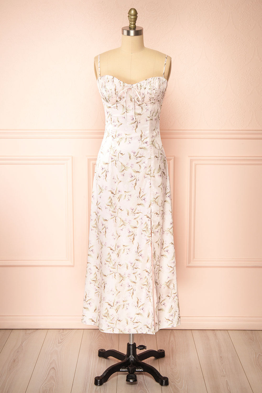 Midya Lilac Floral Midi Dress w/ Slit | Boutique 1861 front view