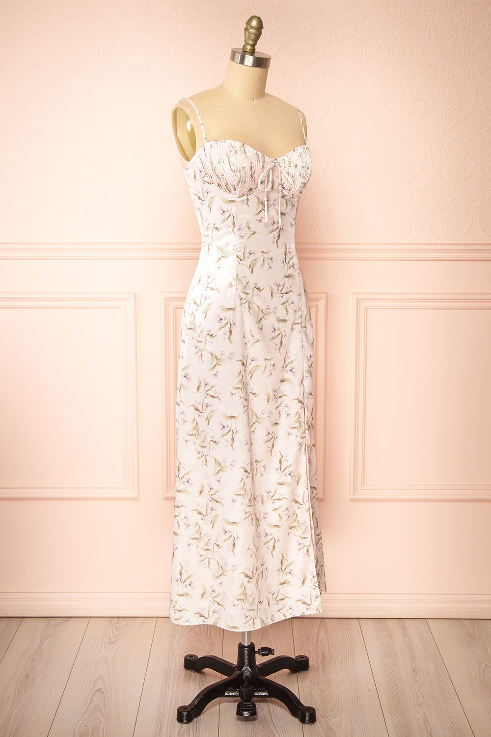 Midya Lilac Floral Midi Dress w/ Slit | Boutique 1861 side view