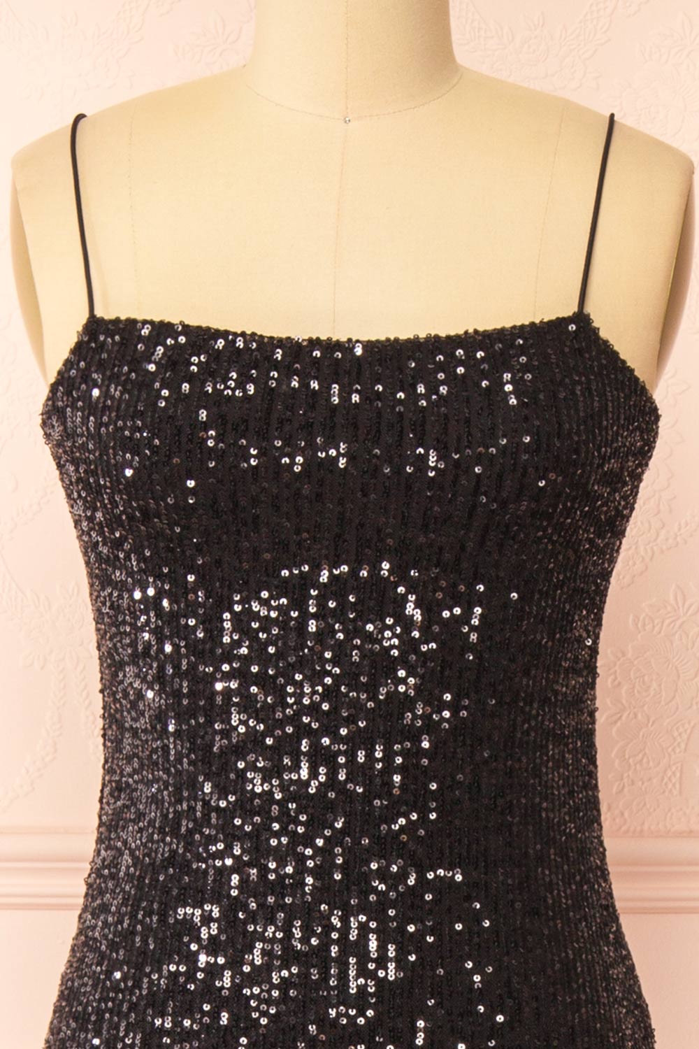 Mikaela Black Sequin Midi Dress w/ Slit | Boutique 1861 front