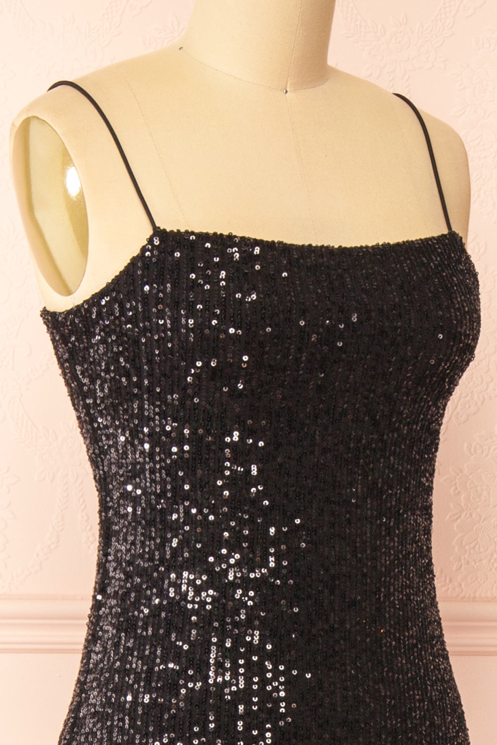 Mikaela Black Sequin Midi Dress w/ Slit | Boutique 1861 side