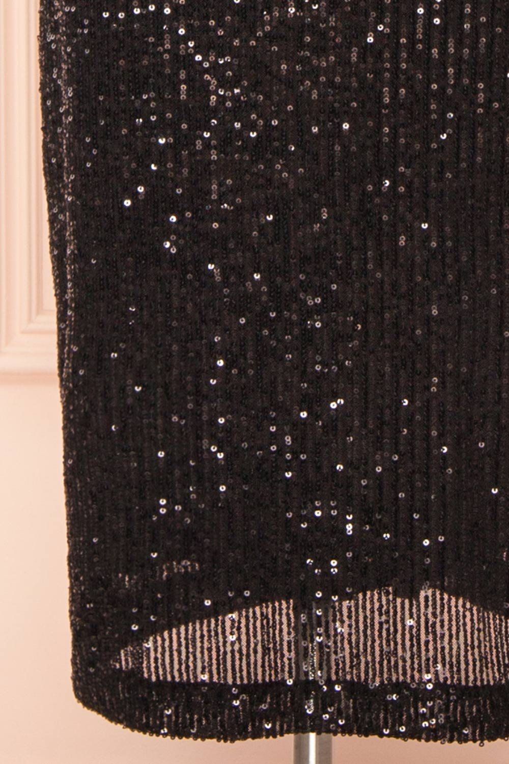 Mikaela Black Sequin Midi Dress w/ Slit | Boutique 1861 bottom