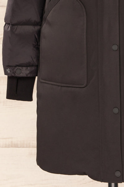Mikaila Black Knee-length Quilted Jacket | La petite garçonne sleeve