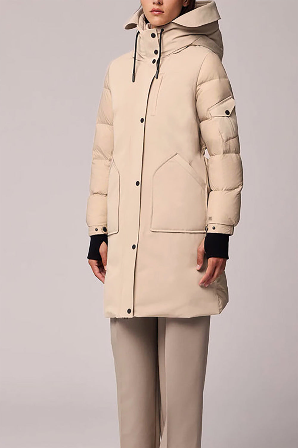 Mikaila Ivory Knee-Length Quilted Jacket | La petite garçonne model