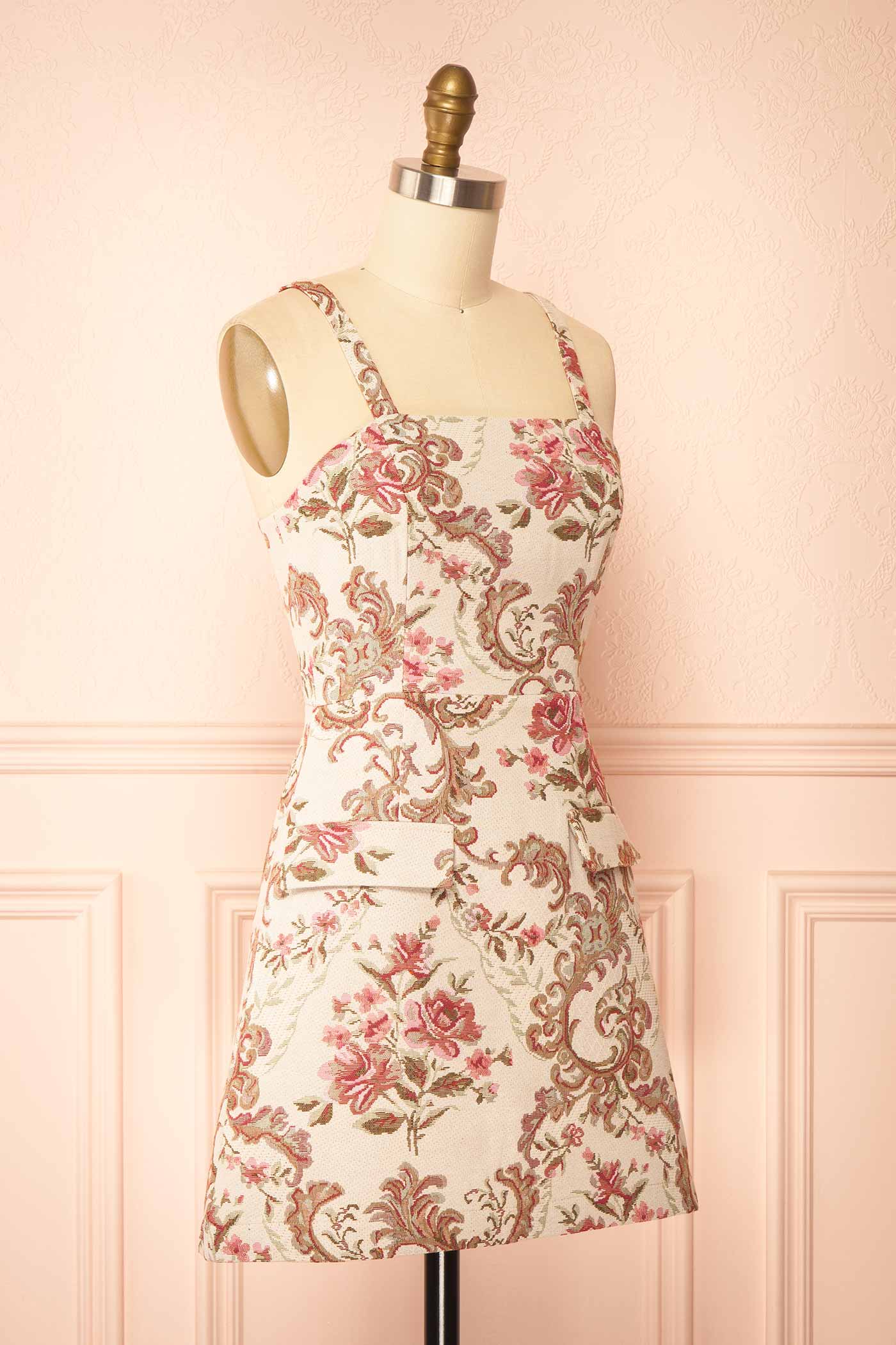 Mikela Ivory Floral Jacquard Mini Dress with Pockets | Boutique 1861 side