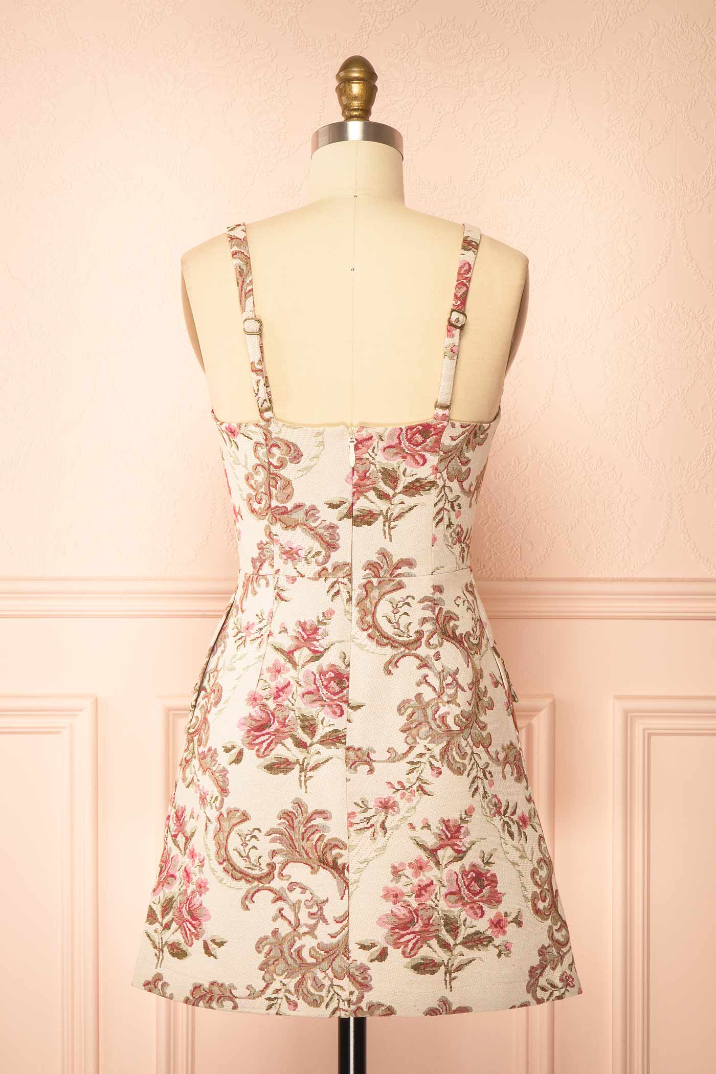 Mikela Ivory Floral Jacquard Mini Dress with Pockets | Boutique 1861 back