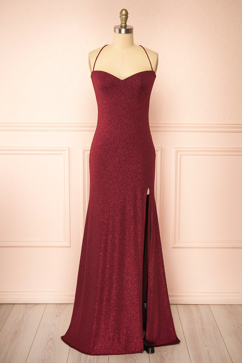 Milah Burgundy Glittery Mermaid Maxi Dress | Boutique 1861 front view