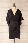Milanoa Black Short Satin Dress w/ Cape | Boutique 1861 front view
