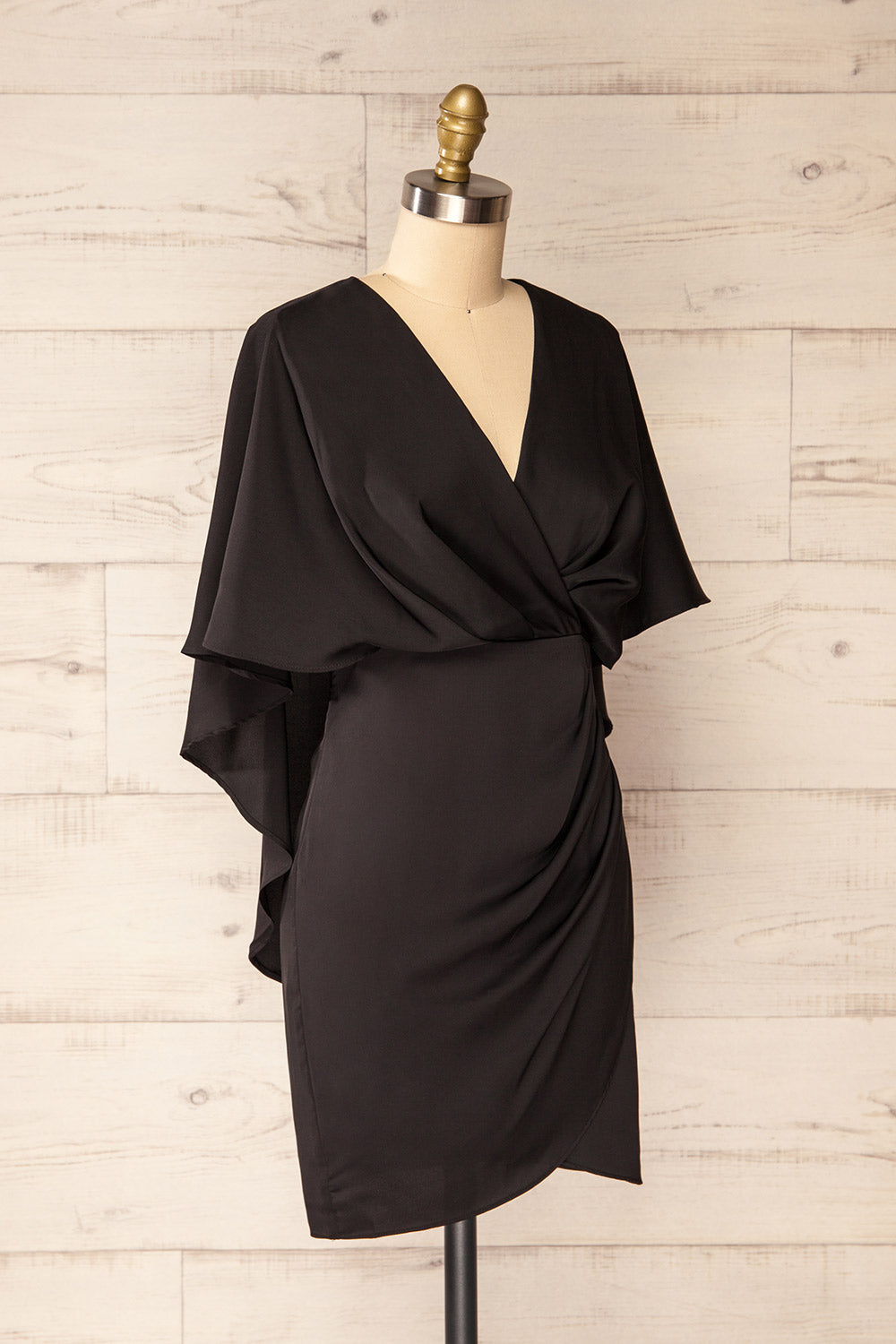 Milanoa Black Short Satin Dress w/ Cape